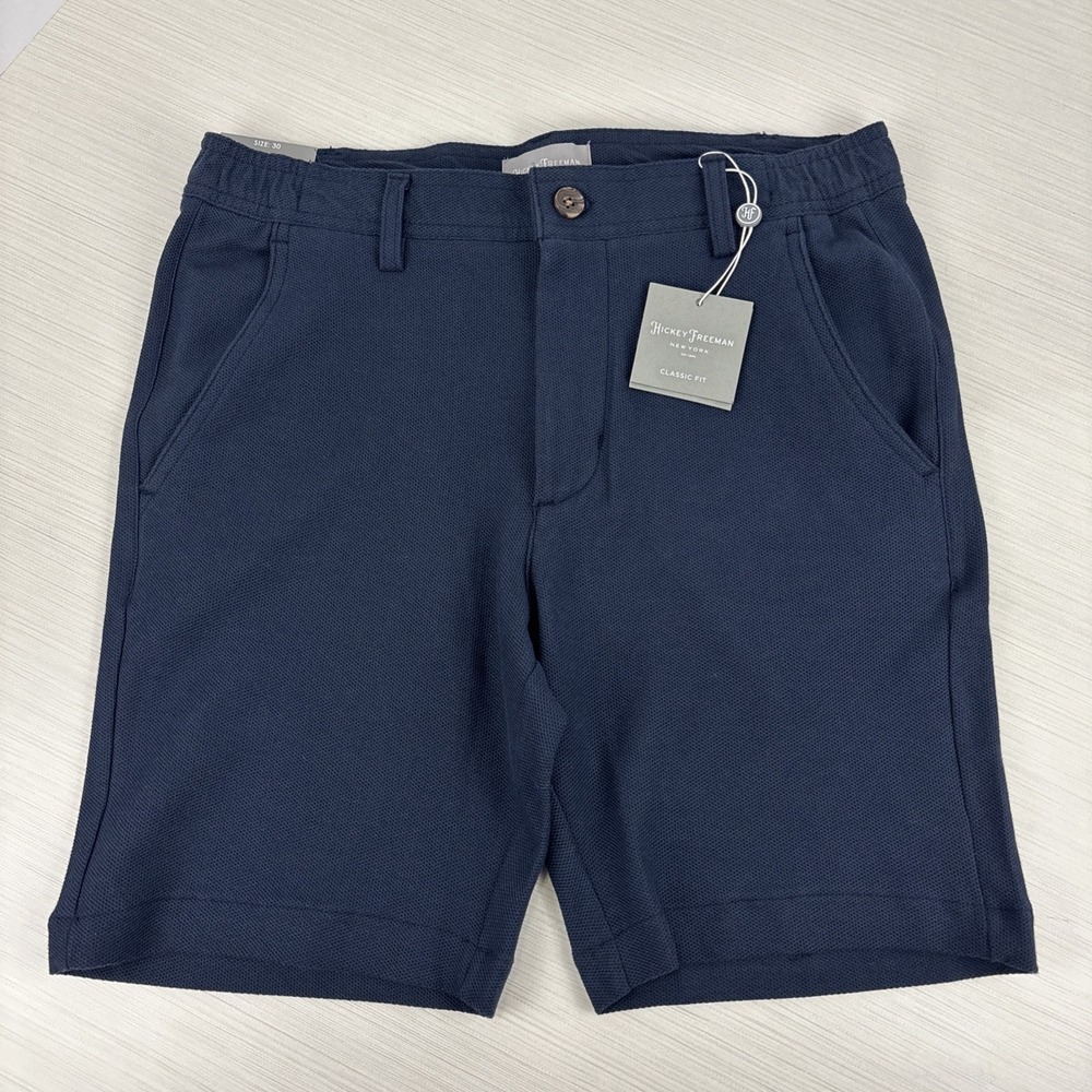 Hickey Freeman Shorts Mens Size 30 Navy Blue 100% Cotton Flat Front NWT